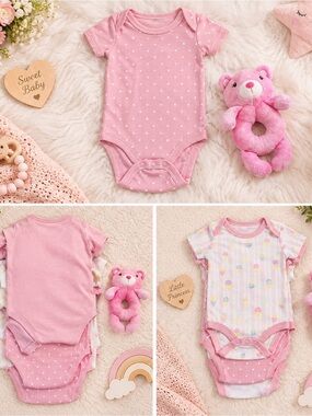 Baby Pink Ice Cream Print 3pack Bodysuits